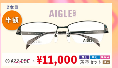 2本目半額　AIGLE　当店通常販売価格22,000円→11,000円遠近・中近・単焦点薄型セット