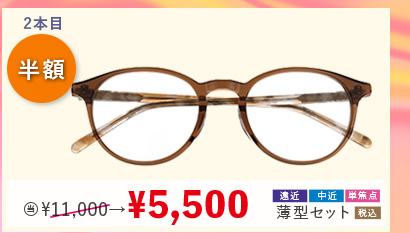 2本目半額　当店通常販売価格11,000円→5,500円遠近・中近・単焦点薄型セット